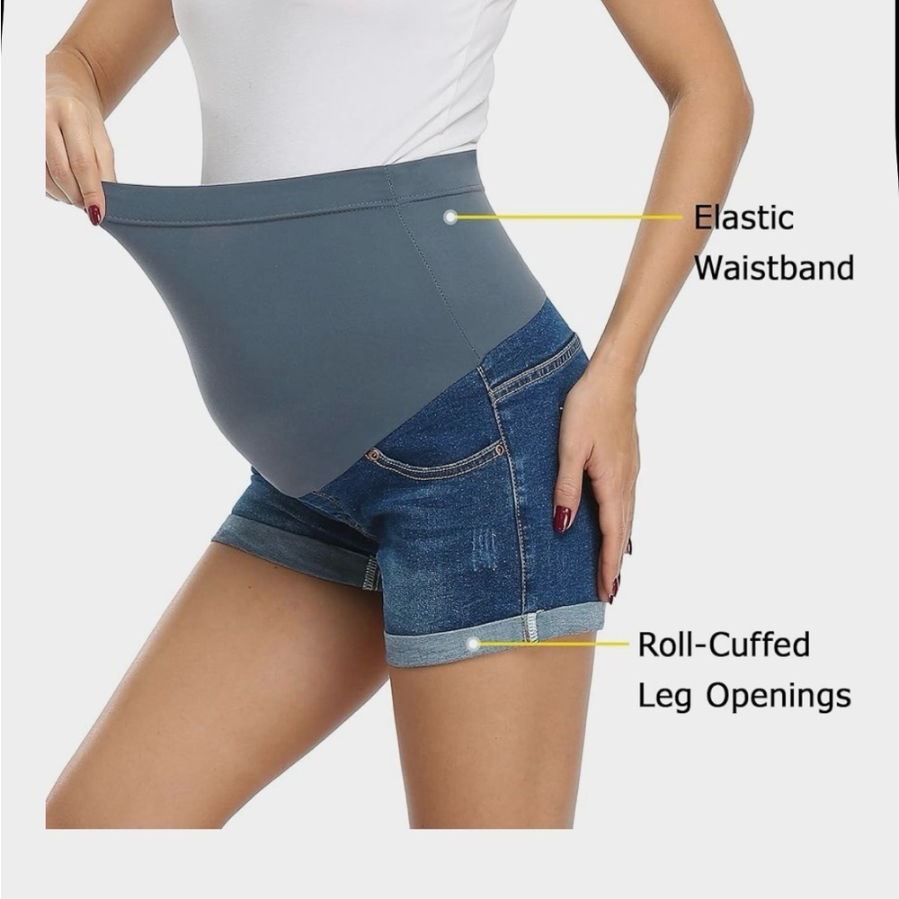 Blue Denim Maternity Shorts - Picture 3 of 6